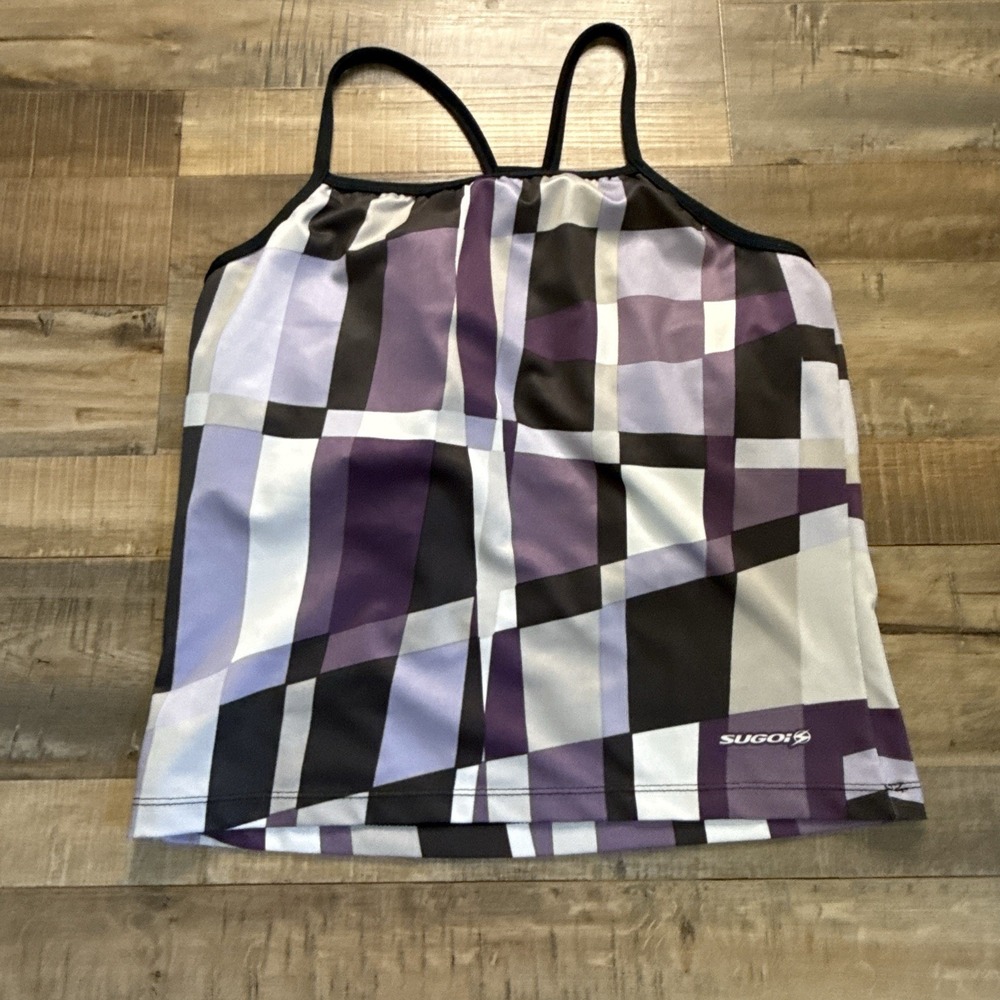 Sugoi Cycling Geometric Print Top With Built In Bra Gym Athleisure Purple S/M